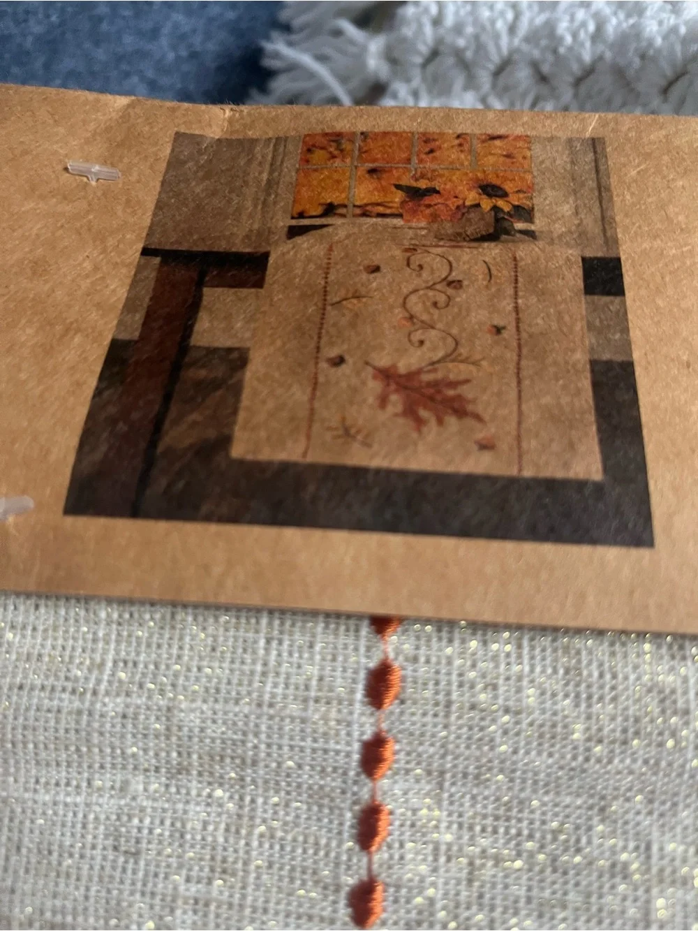 Autumn Leaf Embroidered Table Runner - Beige and Rust